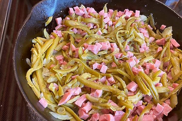 diced ham and green beans for topping