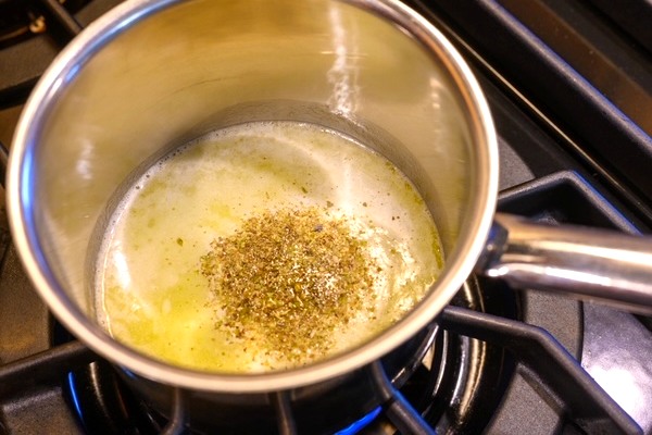 melted butter and herbs