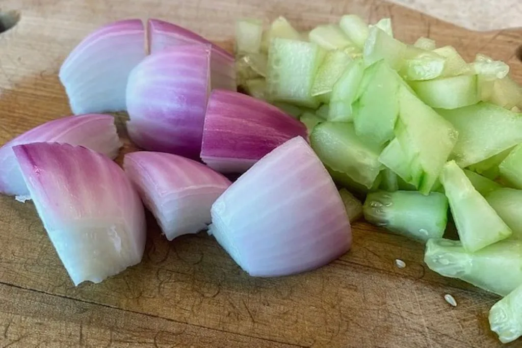 red onion and cucumber