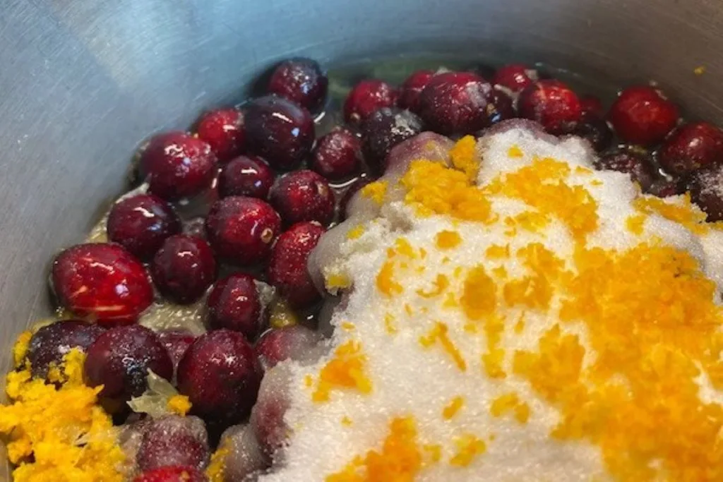 making the cranberry orange sauce recipe