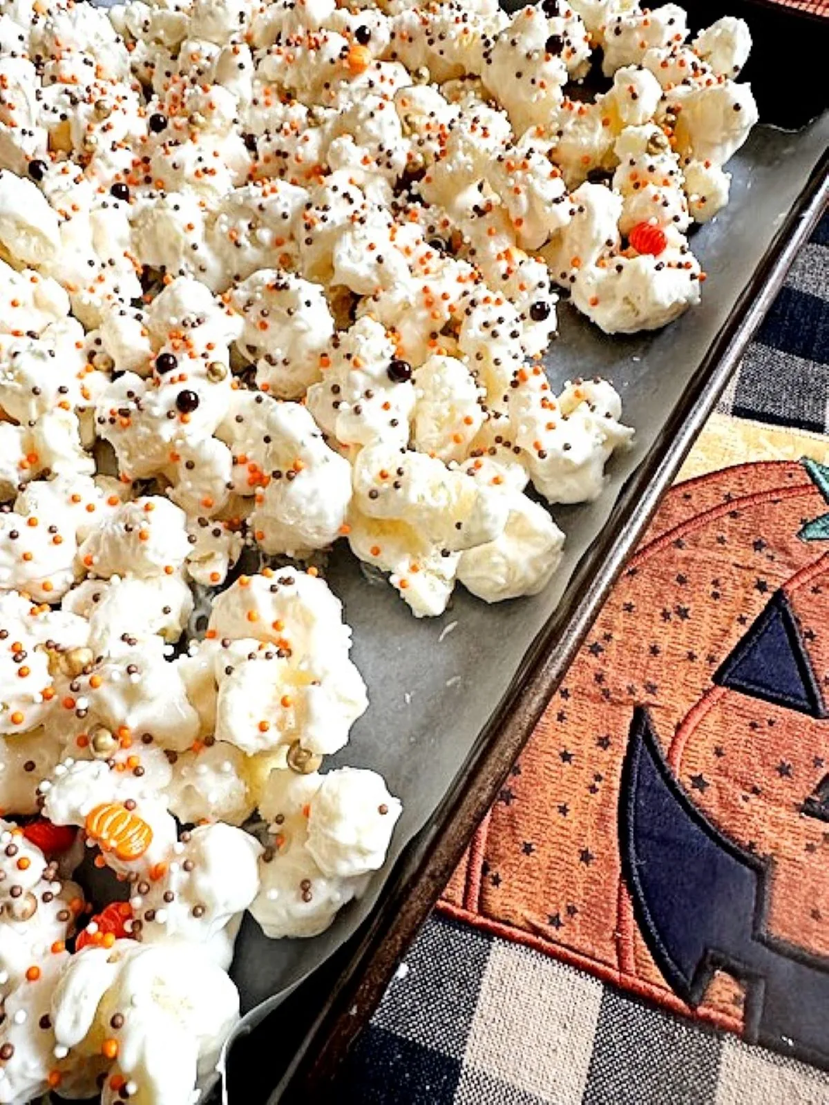 Two-ingredient Puff Corn Snack with fall sprinkles- so yummy!