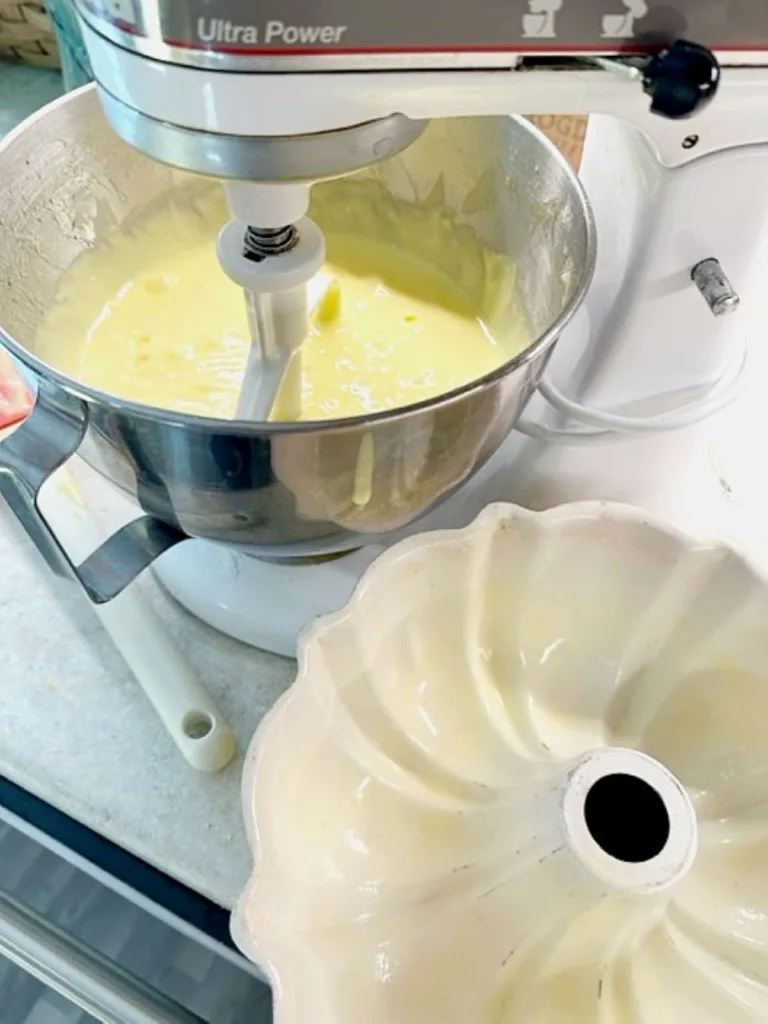 cake batter and the bundt pan
