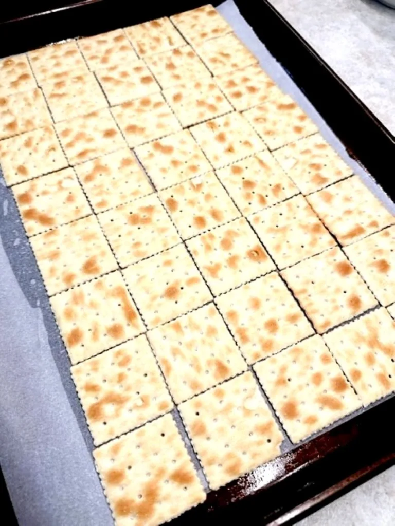saltine crackers on sheet pan