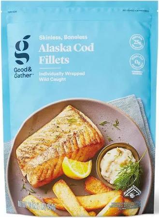 package of frozen cod fillets