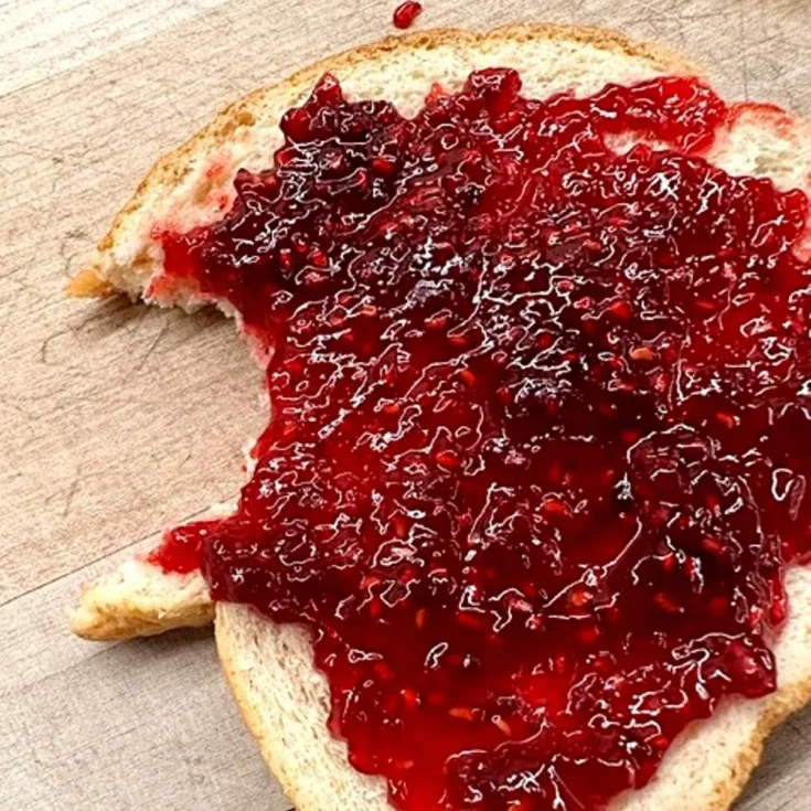 homemade raspberry jam on bread