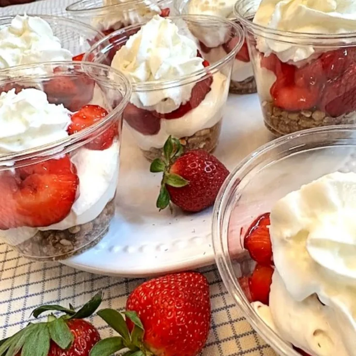 a plate of strawberry pretzel grab and go cups