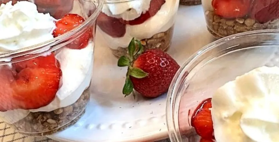 a plate of strawberry pretzel grab and go cups